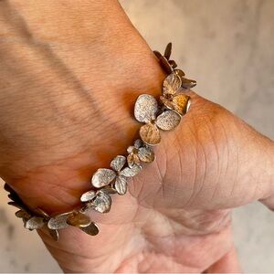 Vintage John Iversen Oxidized Sterling Silver
Hydrangea Bracelet 7.5” Toggle
